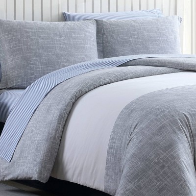 Connery Twin Gray Cotton Striped Duvet Cover Set