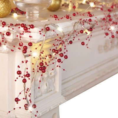 Collections Etc Lighted Berry-Beaded Holiday Garland