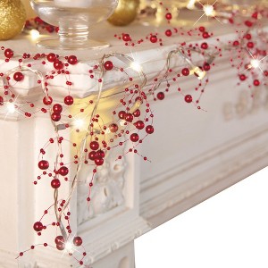 Collections Etc Lighted Berry-Beaded Holiday Garland - 1 of 2