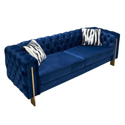 NicBex 84.25 Inch Velvet Tufted 2-Seat Sofa with 2 Throw Pillows for Living Room,Apartment,Bedroom