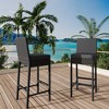Patio Wicker Barstools With Cushions, Outdoor Wicker Bar Stools Set of 2, Outdoor Rattan Bar Height Stool Set Armless for Backyard, Poolside - 2 of 4