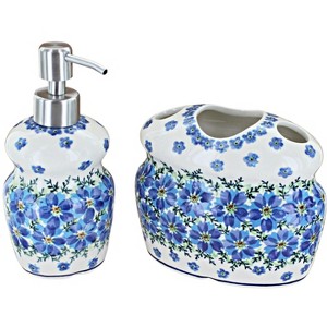Blue Rose Polish Pottery 2018-2115- Zaklady Toothbrush Holder & Soap Dispenser Set - 1 of 1