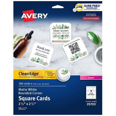 Avery Clean Edge Laser Square Cards with Rounded Corners 2 1/2" x 2 1/2" White 20 Sheets/Pack 180