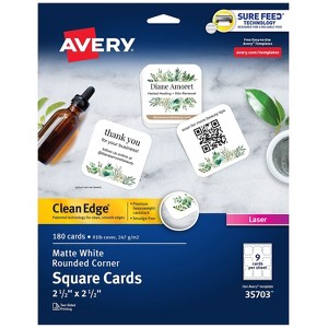Avery Clean Edge Laser Square Cards with Rounded Corners 2 1/2" x 2 1/2" White 20 Sheets/Pack 180 - 1 of 4