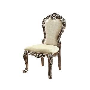 25" Latisha Dining Chair Antique Brown - Acme Furniture: Silver Detailing, Gray Chenille, Nailhead Trim - 1 of 4