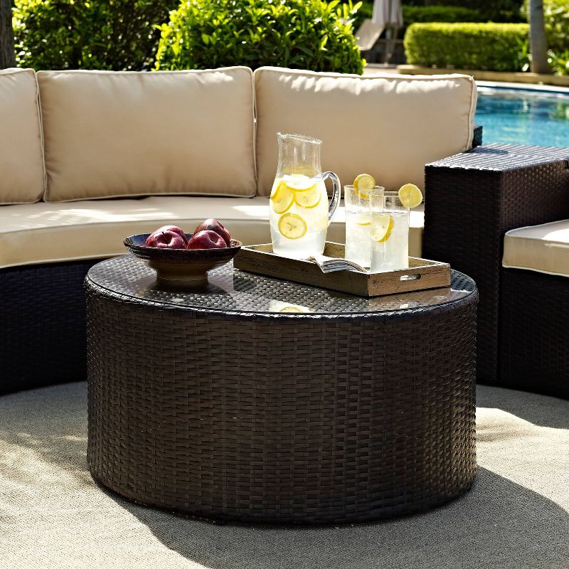 Catalina Outdoor Round Wicker Coffee Table - Brown - Crosley, 2 of 6