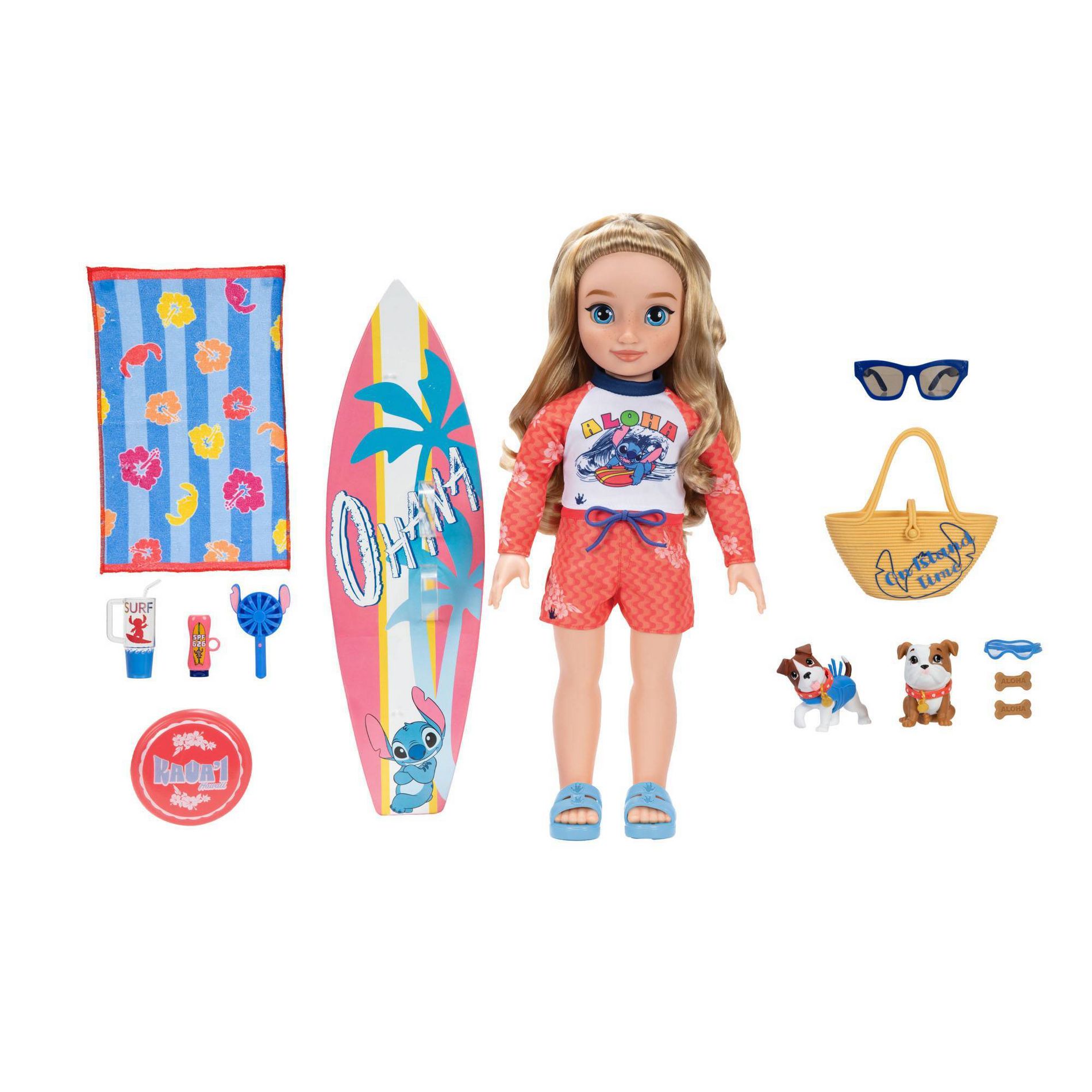 Disney ILY 4EVER Stitch Inspired 18” Doll and Beach Puppy Set Blonde Hair/Blue Eyes
