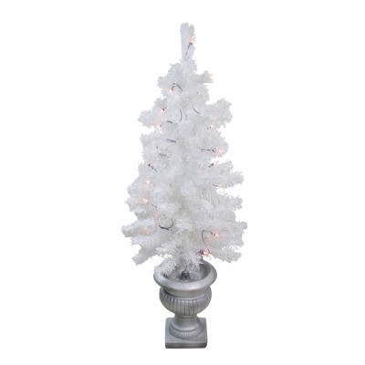 Northlight 3.5' Pre-Lit Potted Flocked White Pine Artificial Christmas Tree - Clear Lights