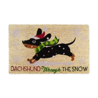 Design Imports Christmas Pet Coir Door Mat, Non-Slip PVC Backing, Dachshund Through The Snow