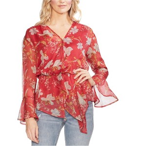 Vince Camuto Womens Flutter Cuff Floral Peplum Blouse - 1 of 1