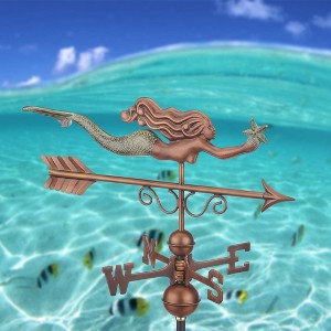Pure Copper Little Mermaid Weathervane Hand Finished Patina - Green - Good Directions - 1 of 4
