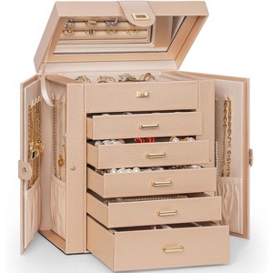 Large Lockable Leather Jewelry Box with Mirror, Huge Organizer Storage Case for Necklaces, Earrings, Rings, Bracelets - 1 of 4