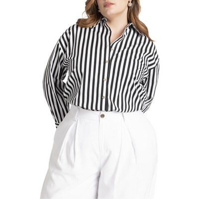 ELOQUII Preppy Striped Button Down