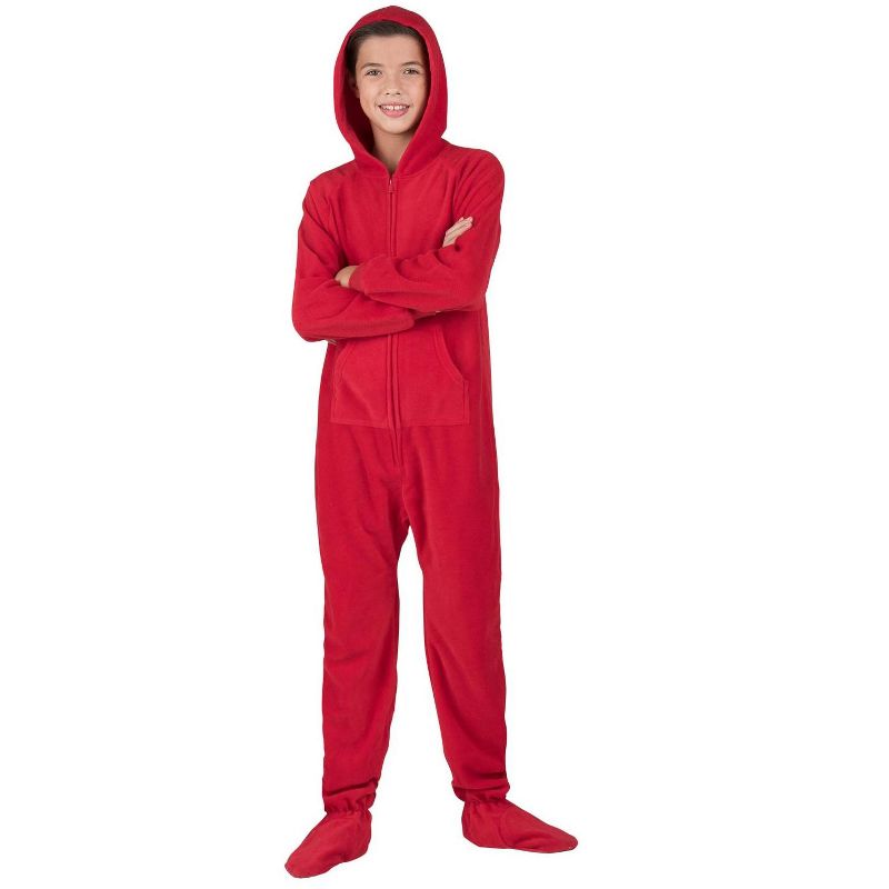 Footed Pajamas - Family Matching - Bright Red Hoodie Fleece Onesie For Boys, Girls, Men and Women | Unisex, 3 of 6