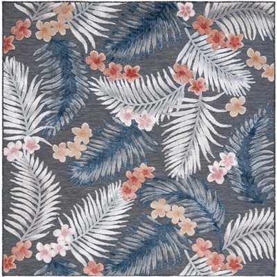 Luxe Cabana Black/Rust Floral 7' Square Synthetic Area Rug