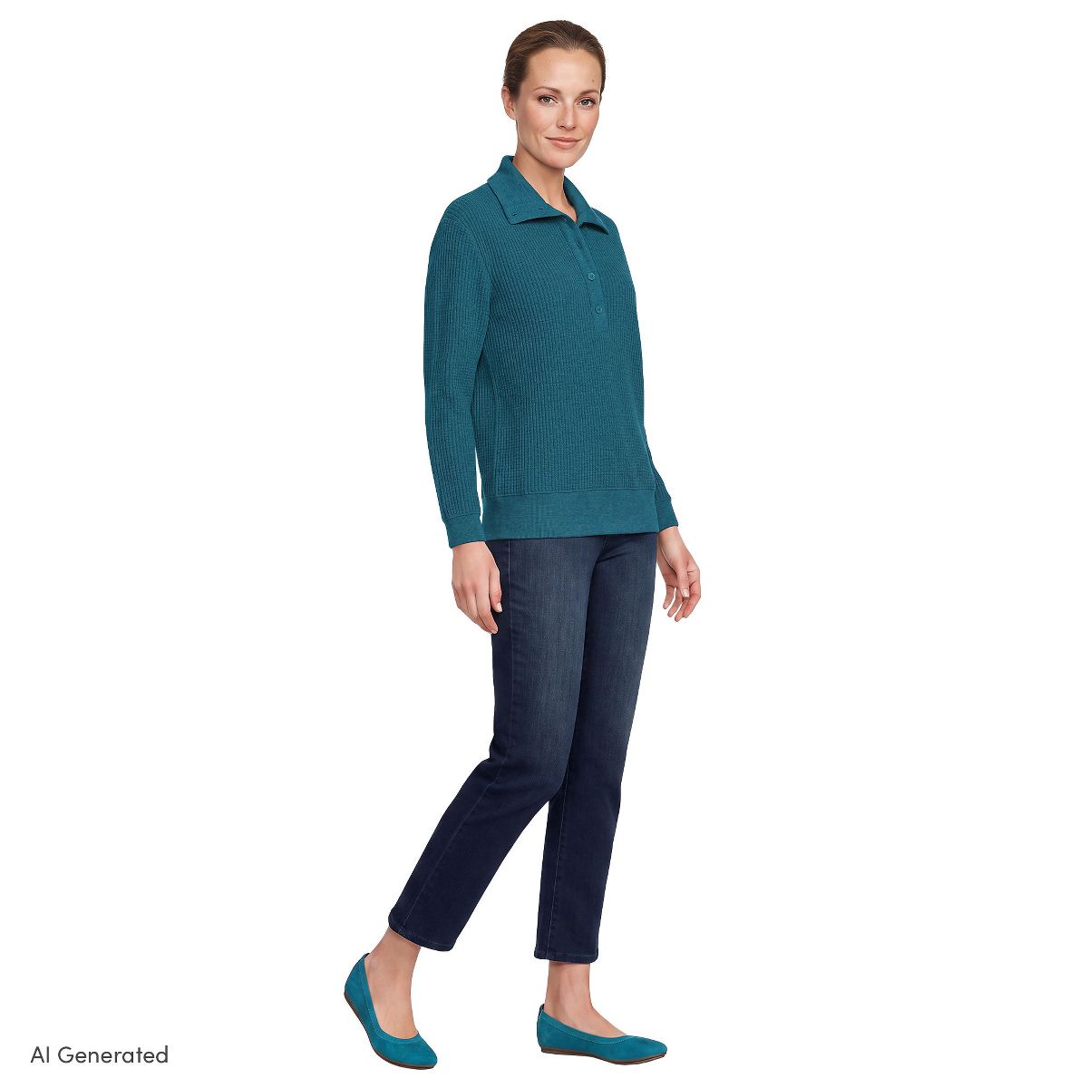 Lands' End Women's Long Sleeve Waffle Button Up Henley - thumbnail 4