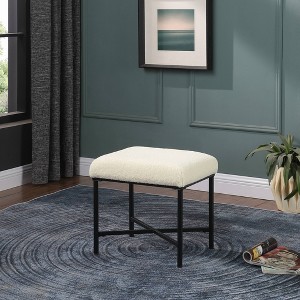 Square Metal Ottoman Cream Faux Sheepskin - HomePop: Matte Black Base, Living Room Seating - 1 of 4