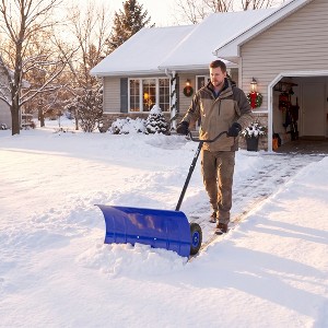 29 Inch Heavy Duty Snow Pusher with Wheels, Carbon Steel Snow Shovel ...