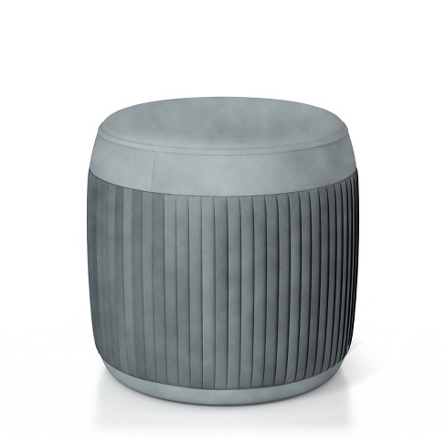 Dark Gray Round Storage Ottoman Foot Rest Upholstered Pleated