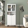 MAYEERTY Tempered Glass Door Tall Bookcase with Adjustable Shelves, 4-Door MDF Painted Cabinet in Black for Living/Bedroom - 2 of 4
