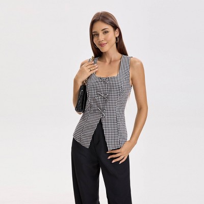 Women's Square Neck Sleeveless Front Bow Tie Closure Vest Top - A New Day™