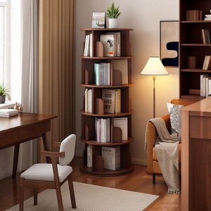 ORRD 5-Tier Rotating Bookshelf, 360° Spinning Book Storage Tower for Bedroom, Living Room, Office, Walnut - 1 of 4