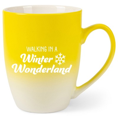 Elanze Designs Walking In A Winter Wonderland Two Toned Ombre Matte Yellow and White 12 ounce Ceramic Stoneware Coffee Cup Mug
