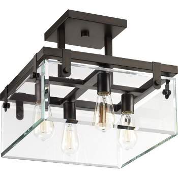 Progress Lighting Glayse 4-Light Semi-Flush Convertible Fixture, Antique Bronze, Beveled Glass Shade