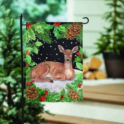 Woodland Peace on Earth Deer Suede Christmas Garden Flag