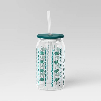 14.5 fl oz Glass Straw Tumbler Paradise Palm - Room Essentials™