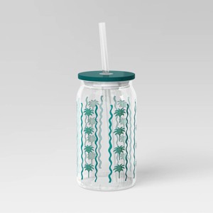 14.5 fl oz Glass Straw Tumbler Paradise Palm - Room Essentials™ - 1 of 3