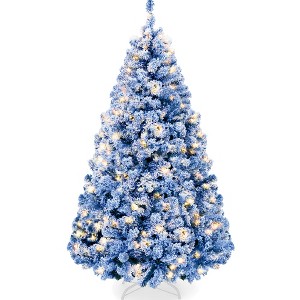 Best Choice Products Pre-Lit Blue Christmas Pine Tree w/ Flocked Branches, Warm-White Lights - 1 of 4