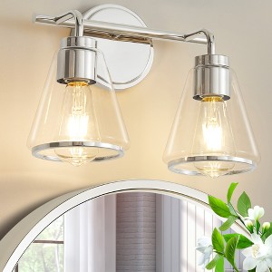 POWLIG 14-in 2-Light Modern Polished Nickel Dimmable Bathroom Vanity Light with Cone Clear Glass Shade - 1 of 4