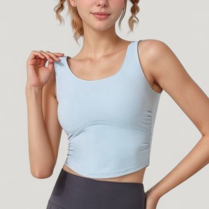 Anna-Kaci Active Women's Scoop Neck Cropped Tank Top with Strappy Cutout Back and Ruched Side Detailing - 1 of 4