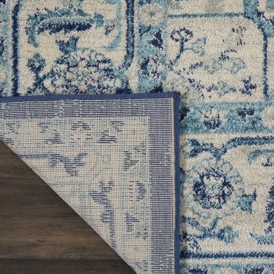 Ivory/Navy Synthetic 8' x 10' Rectangular Easy-Care Rug