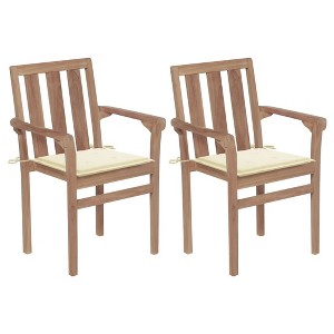 vidaXL 2X Solid Teak Wood Patio Chairs with Cream Cushions Garden Seating Wooden Outdoor Chairs - 1 of 4