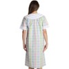 Dreamcrest Womens Short Sleeve Duster, Seersucker Plaid Housecoat/Women Sleepwear Zip Front Nightgown - 3 of 3