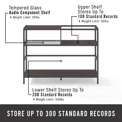 Provo Matte Black and Brown Record Storage Console with Turntable Shelf