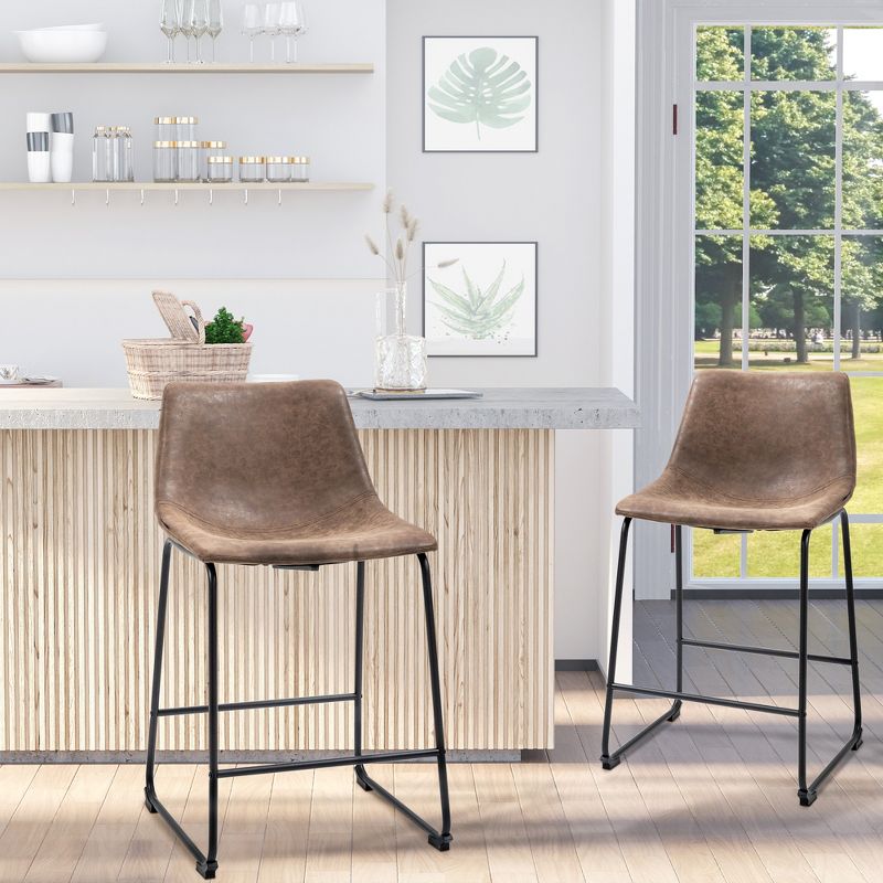 HOMCOM Counter Height Bar Stools Set of 4, Vintage PU Leather Barstools with Footrest for Dining Room, Home Bar, Kitchen, Brown, 3 of 7