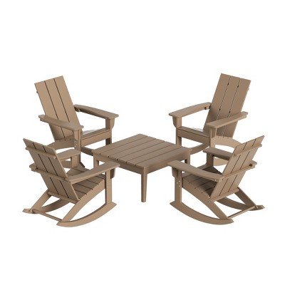 WestinTrends 5-Piece Modern Adirondack Outdoor Rocking Chair with Side Table Set