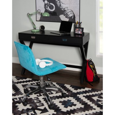 Sleek X-Framed Black Wood Writing Desk with Silver Hardware