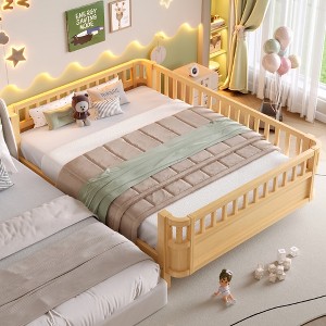 Lycvki Wood Platform Bed with Safety Guardrails and Detachable Fence - 1 of 4