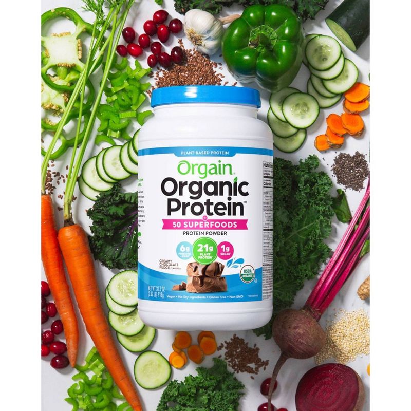 Orgain Organic Protein + Superfoods Vegan Plant Based Powder - Creamy Chocolate Fudge - 32.3oz, 4 of 7