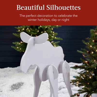 White PVC Moose Family Silhouette Christmas Yard Decor with Ground Stakes