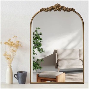 Ornate Baroque Vintage Gold Mirror - Arched Antique Brass Mirror with Full Metal Frame - Perfect for Entryway, Fireplace, Living Room - 1 of 4