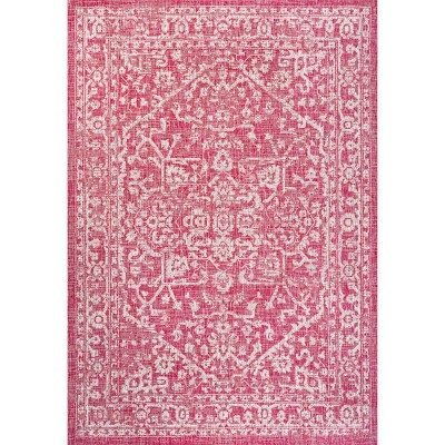 Fuchsia and Light Gray 9' x 12' Bohemian Medallion Rug