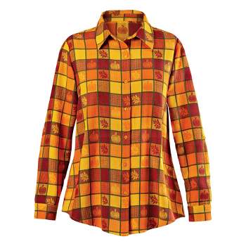 Collections Etc Autumn Harvest Plaid Button-Down Shirt