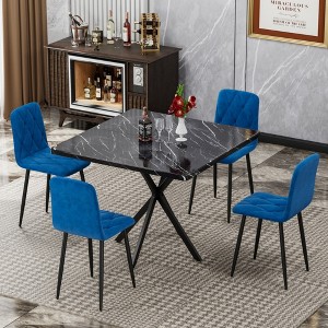 Hooseng Rectangular Dining Table Set, Modern Dining Table Set with Four Velvet Chairs and Faux Marble Table Top for Dining Room or Living Room - 1 of 4