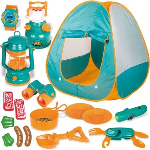 Kids Camping Set with Pop Up Play Tent Camping Toys with Battery Lantern and Drawstring Bag Indoor Outdoor Pretend Play, Christmas Birthday Gifts - 1 of 4