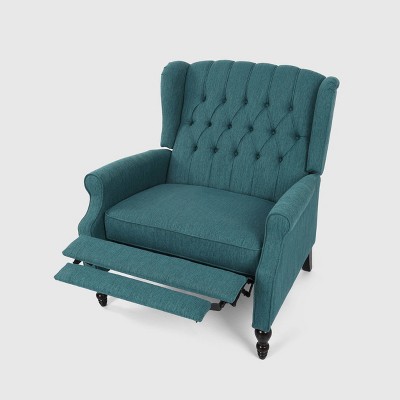Oversized Blue Faux Wood Wingback Recliner
